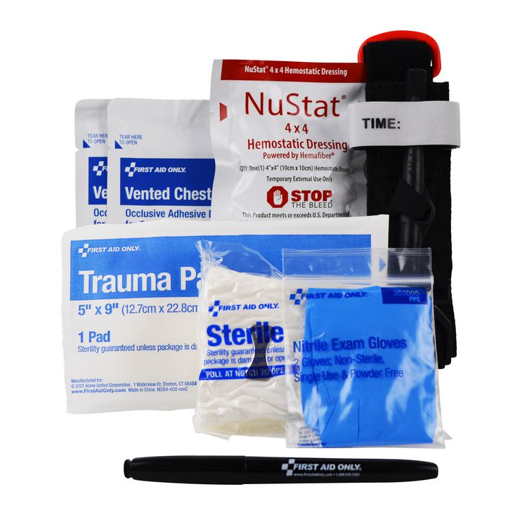 Critical Essentials Bleeding Control Kit for Limb, Chest and Torso Wounds, 11 Pieces, Plastic Bag