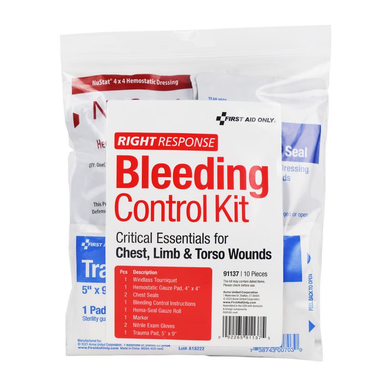 Critical Essentials Bleeding Control Kit for Limb, Chest and Torso Wounds, 11 Pieces, Plastic Bag