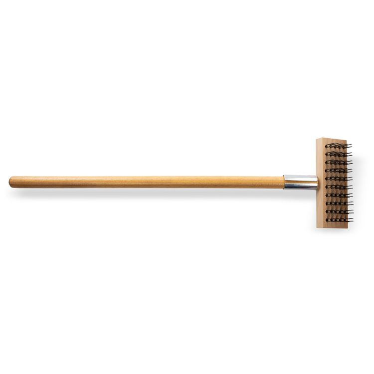 Sparta Broiler Master Grill Brush and Scraper with Handle, Metal Bristles, 30", Natural Wood Handle