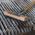 Sparta Broiler Master Grill Brush and Scraper with Handle, Metal Bristles, 30", Natural Wood Handle