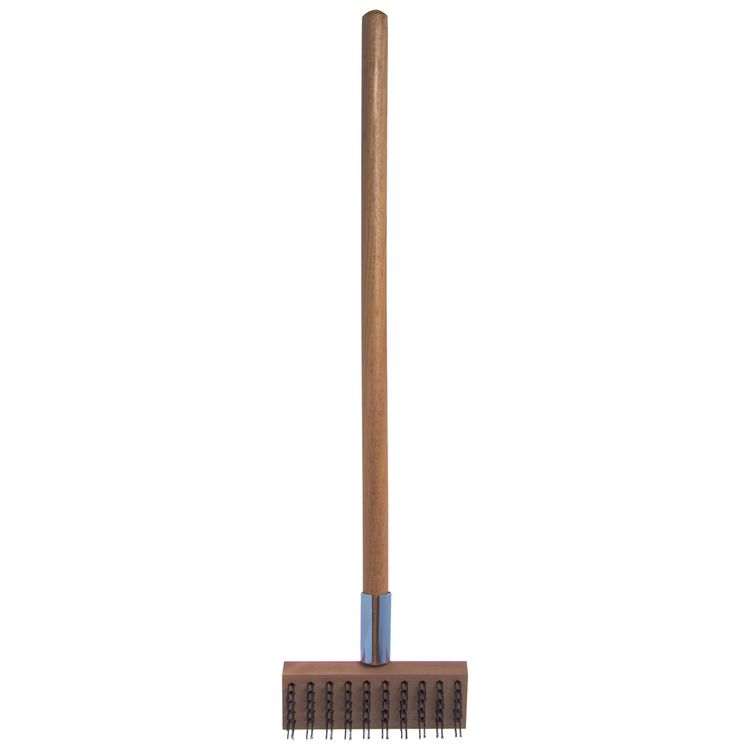 Sparta Broiler Master Grill Brush and Scraper with Handle, Metal Bristles, 30", Natural Wood Handle