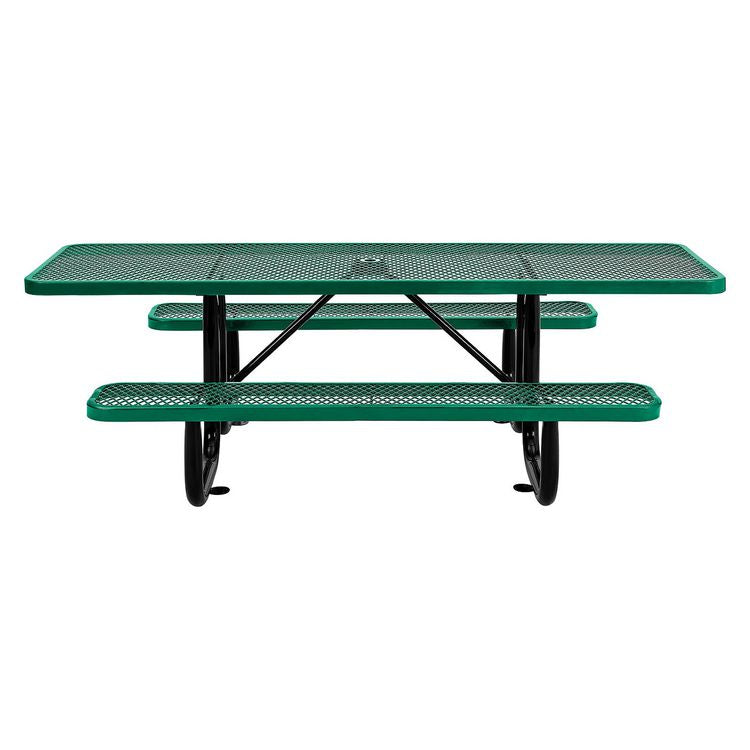 ADA Compliant Expanded Steel Picnic Table, Rectangular, 96 x 60 x 21.5, Green Top and Base