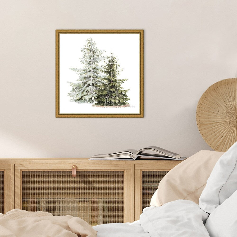 Amanti Art Vintage Wooded Holiday Trees in Snow by Katie Pertiet Framed Canvas Wall Art Print, 16" x 16" (A42675339742)