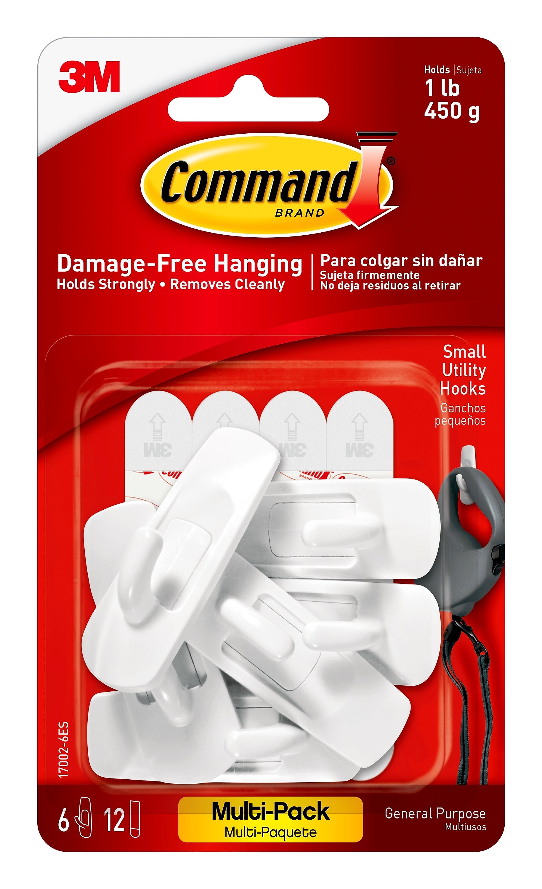 Command Small Utility Hooks, 1 lb., White, 6/Pack (17002-6ES)