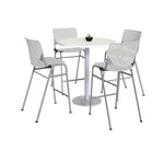 Pedestal Bistro Table with Four Light Gray Kool Series Barstools, Round, 36" Dia x 41h, Designer White