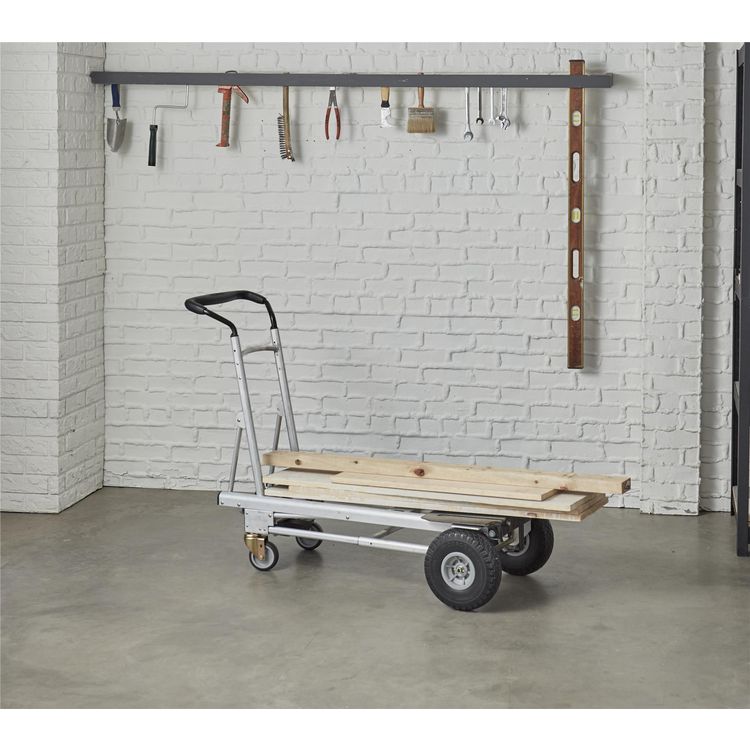 Heavy Duty 4-in-1 Truck, Supports 800 lb (Hand Truck) 1,000 lb (Cart/Platform Truck), 19.69" x 18.7" x 48.31", Silver/Black