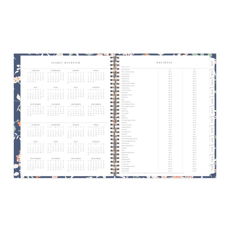 One Tree Planted Effie Weekly/Monthly Planner, Floral Artwork, 11" x 8.5", Blue/Peach/Green Cover, 12-Month (Jan-Dec): 2025