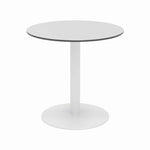 Eveleen Outdoor Patio Table with Two Gray Powder-Coated Polymer Chairs, 30" Dia x 29h, Designer White