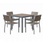 Eveleen Outdoor Patio Table with Four Mocha Powder-Coated Polymer Chairs, Square, 32", Mocha