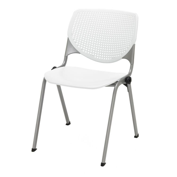 Pedestal Table with Four White Kool Series Chairs, Round, 36" Dia x 29h, Studio Teak