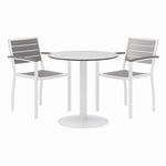 Eveleen Outdoor Patio Table with Two Gray Powder-Coated Polymer Chairs, 30" Dia x 29h, Designer White