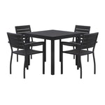Eveleen Outdoor Patio Table with Four Black Powder-Coated Polymer Chairs, Square, 35", Black