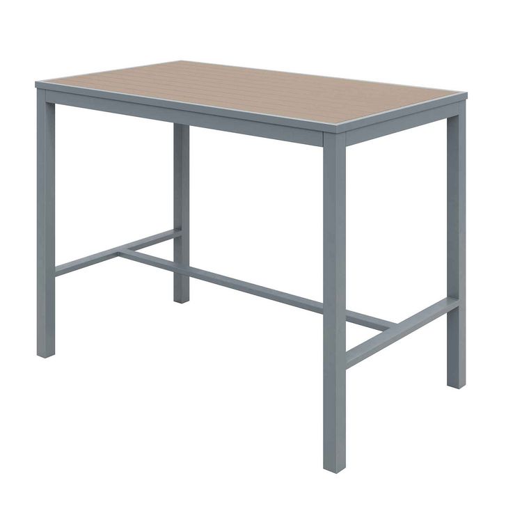 Eveleen Outdoor Bistro Patio Table with Four Mocha Powder-Coated Polymer Barstools, 32 x 55, Mocha