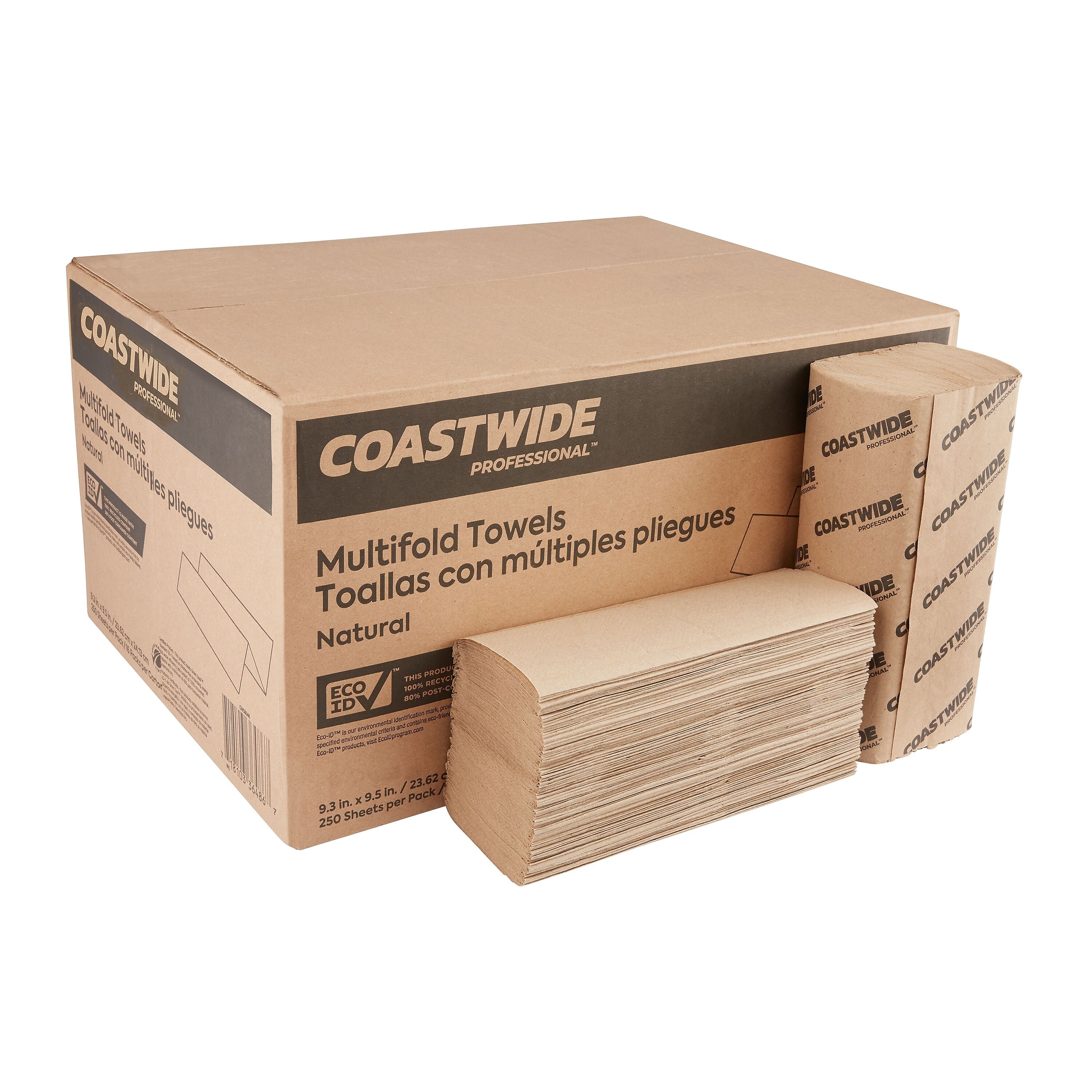 Coastwide Professional™ Recycled Multifold Paper Towels, 1-ply, 250 Sheets/Pack, 16 Packs/Carton (CW25228)