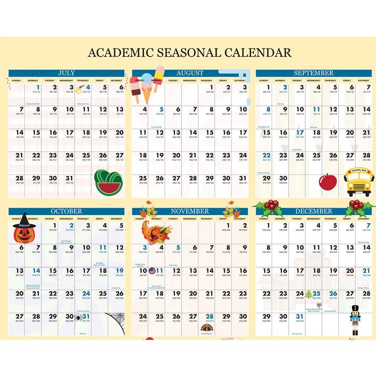 Recycled Academic Seasonal Laminated Wall Calendar, Illustrated Seasons, 24 x 37, 12-Month (July to June), 2025 to 2026