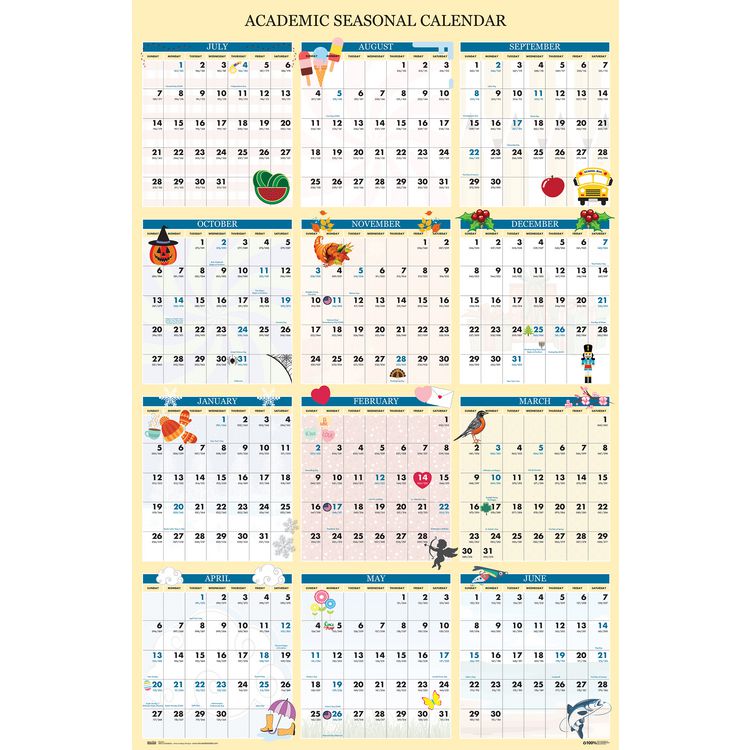 Recycled Academic Seasonal Laminated Wall Calendar, Illustrated Seasons, 24 x 37, 12-Month (July to June), 2025 to 2026