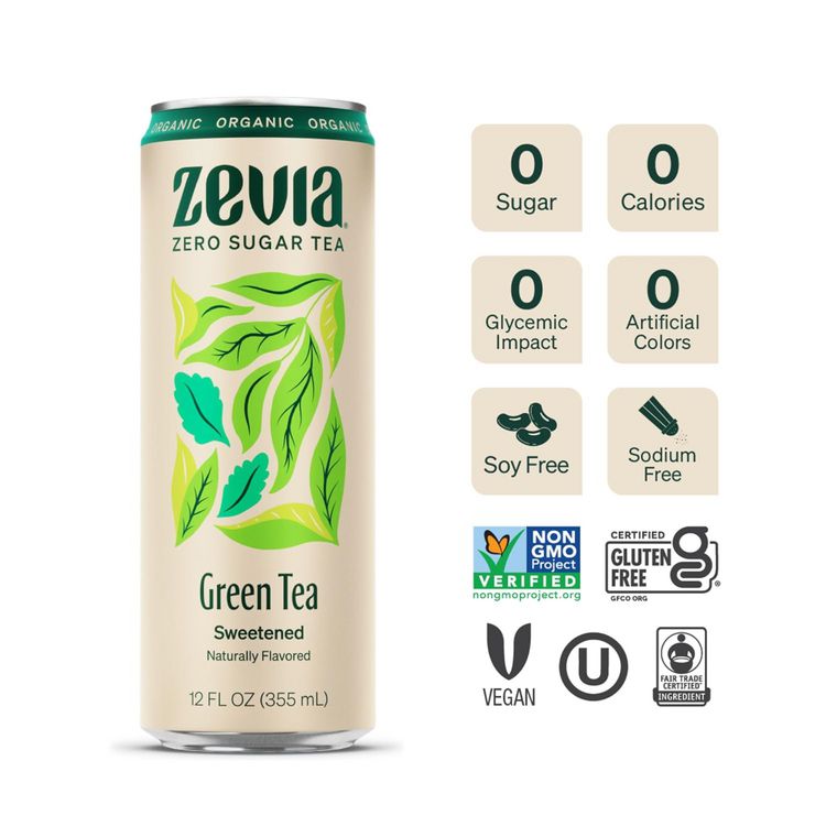 Zero Sugar Naturally Sweetened Green Tea, 12 oz Can, 12/Carton