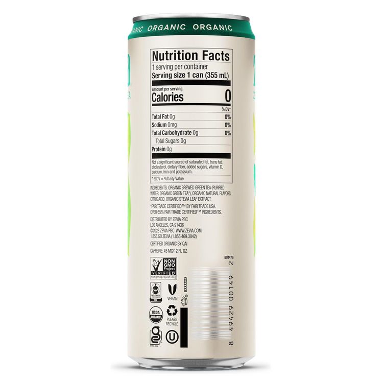 Zero Sugar Naturally Sweetened Green Tea, 12 oz Can, 12/Carton