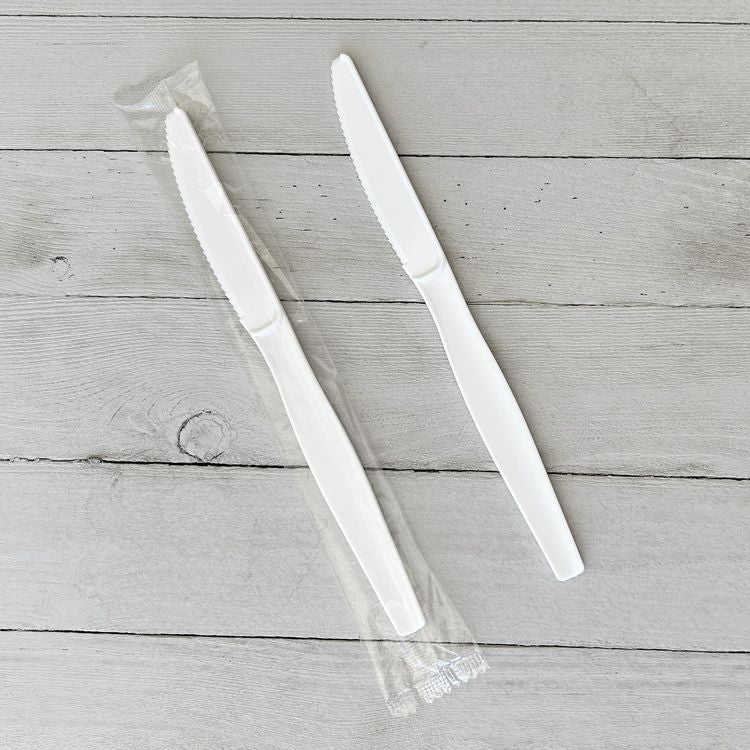 Heavyweight Wrapped Polystyrene Cutlery, Knife, Plastic, White, 1,000/Carton