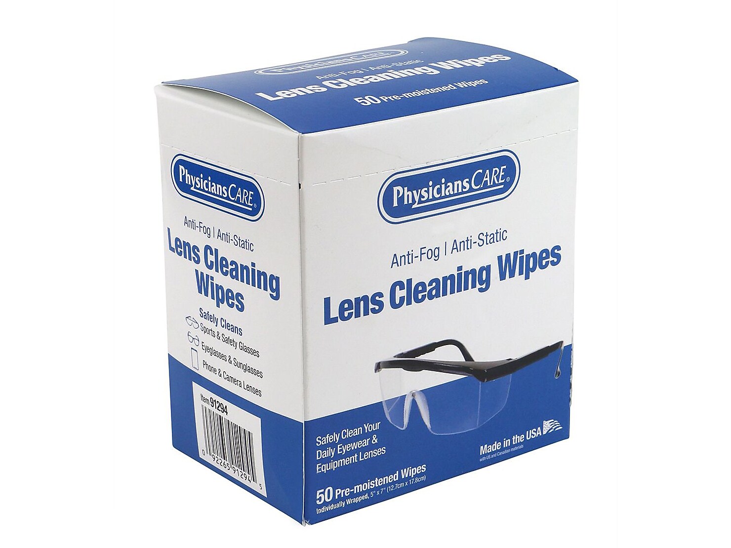 PhysiciansCare Lens Cleaning Wipe, 5" x 7", 50/Box (91294)