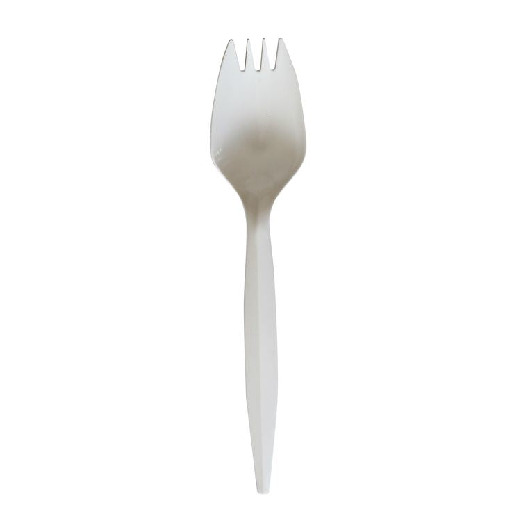 Mediumweight Wrapped Polypropylene Cutlery, Spork, Plastic, White, 1,000/Carton