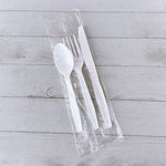 Three-Piece Polystyrene Cutlery Kit, Heavyweight, Fork/Knife/Spoon, Plastic, White, 250/Carton