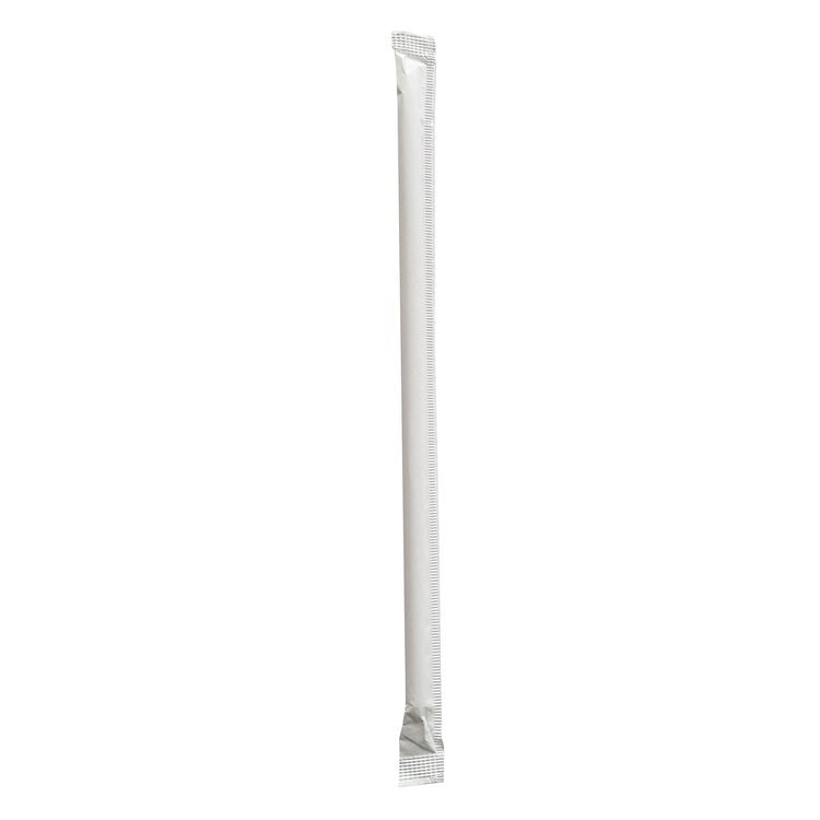 Wrapped Giant Straws, 7.75", Polypropylene, Red/White Striped, 300/Pack, 24 Packs/Carton