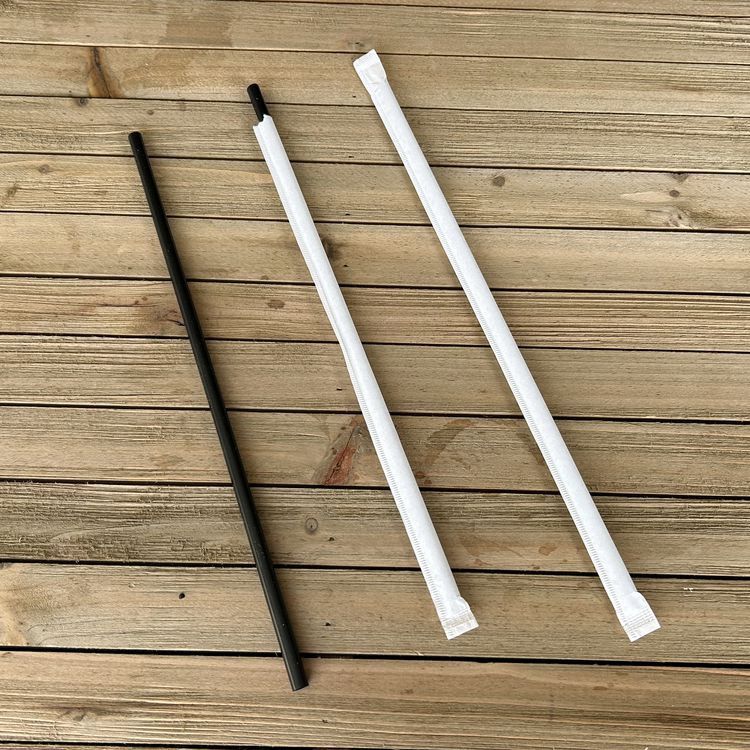 Wrapped Jumbo Straws, 10.25", Polypropylene, Black, 500/Pack, 4 Packs/Carton