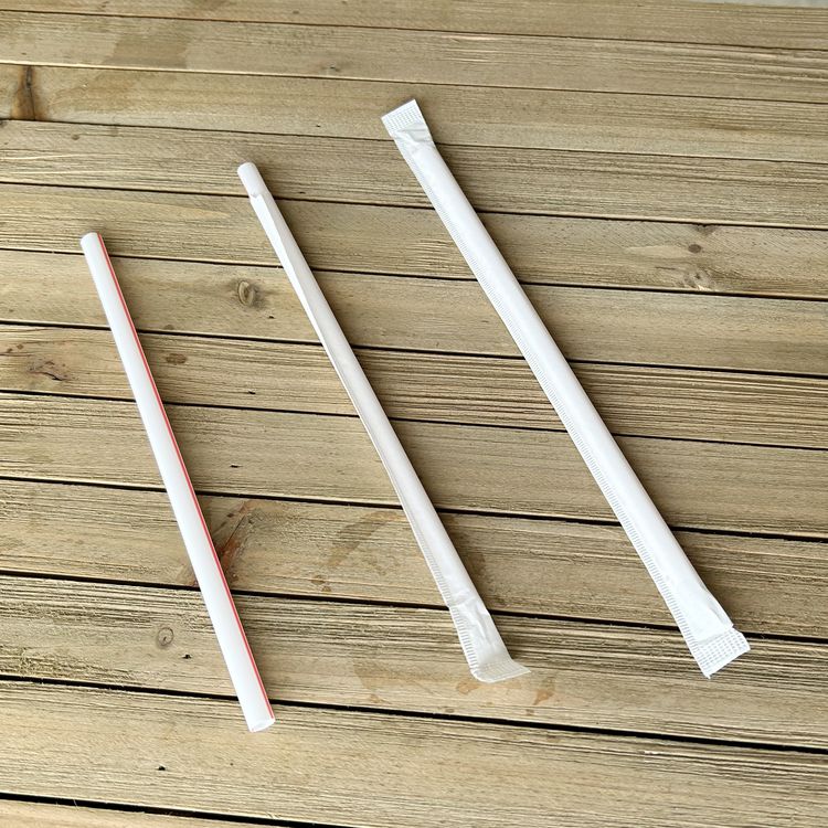 Wrapped Giant Straws, 7.75", Polypropylene, Red/White Striped, 300/Pack, 24 Packs/Carton