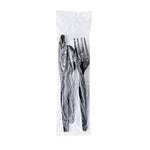 Three-Piece Polystyrene Cutlery Kit, Heavyweight, Fork/Knife/Spoon, Plastic, Black, 250/Carton