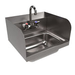 Stainless Steel Hand Sink with Side Splashes and Faucet, 14" l x 10" w x 5" h