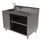 Stainless Steel Beverage Table with Left Sink, Rectangular, 30" x 48" x 41.5", Silver Top, Silver Base/Legs
