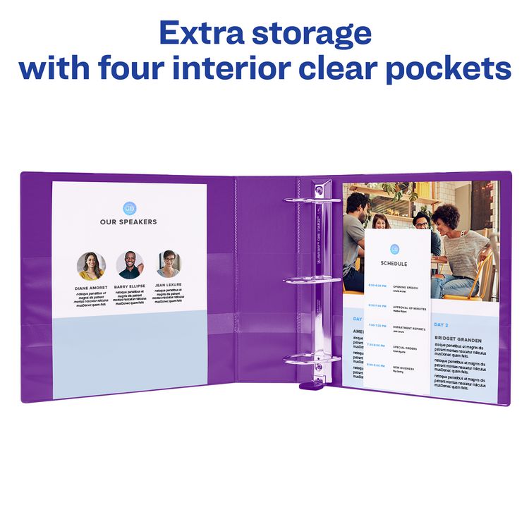 Heavy-Duty View Binder with DuraHinge and One Touch EZD Rings, 3 Rings, 3" Capacity, 11 x 8.5, Purple, 4/Carton