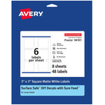 Avery Laser/Inkjet Square Multipurpose Labels, 3" x 3", Matte White, 48 Labels/Pack (94101)