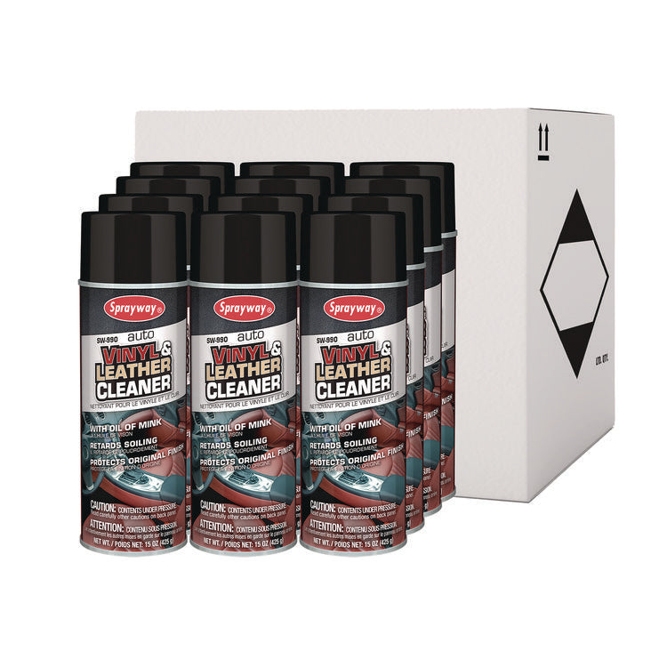 Vinyl and Leather Cleaner, Leather Scent, 15 oz Aerosol Spray, 12/Carton