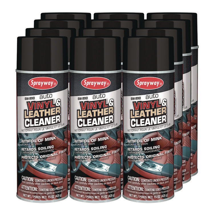 Vinyl and Leather Cleaner, Leather Scent, 15 oz Aerosol Spray, 12/Carton