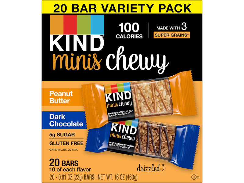 KIND Chewy Minis Gluten-Free Bar Variety Pack, 0.81 oz., 20 Bars/Box (40106)