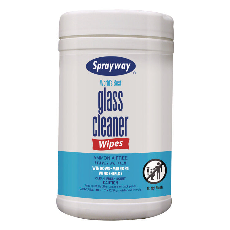 Glass Cleaner Wipes, 1-Ply, 10 x 12, White, 6/Carton