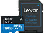 Lexar High-Performance 633x BLUE Series 128GB microSDXC Memory Card with Adapter, Class 10, UHS-I, V30, 2/Pack