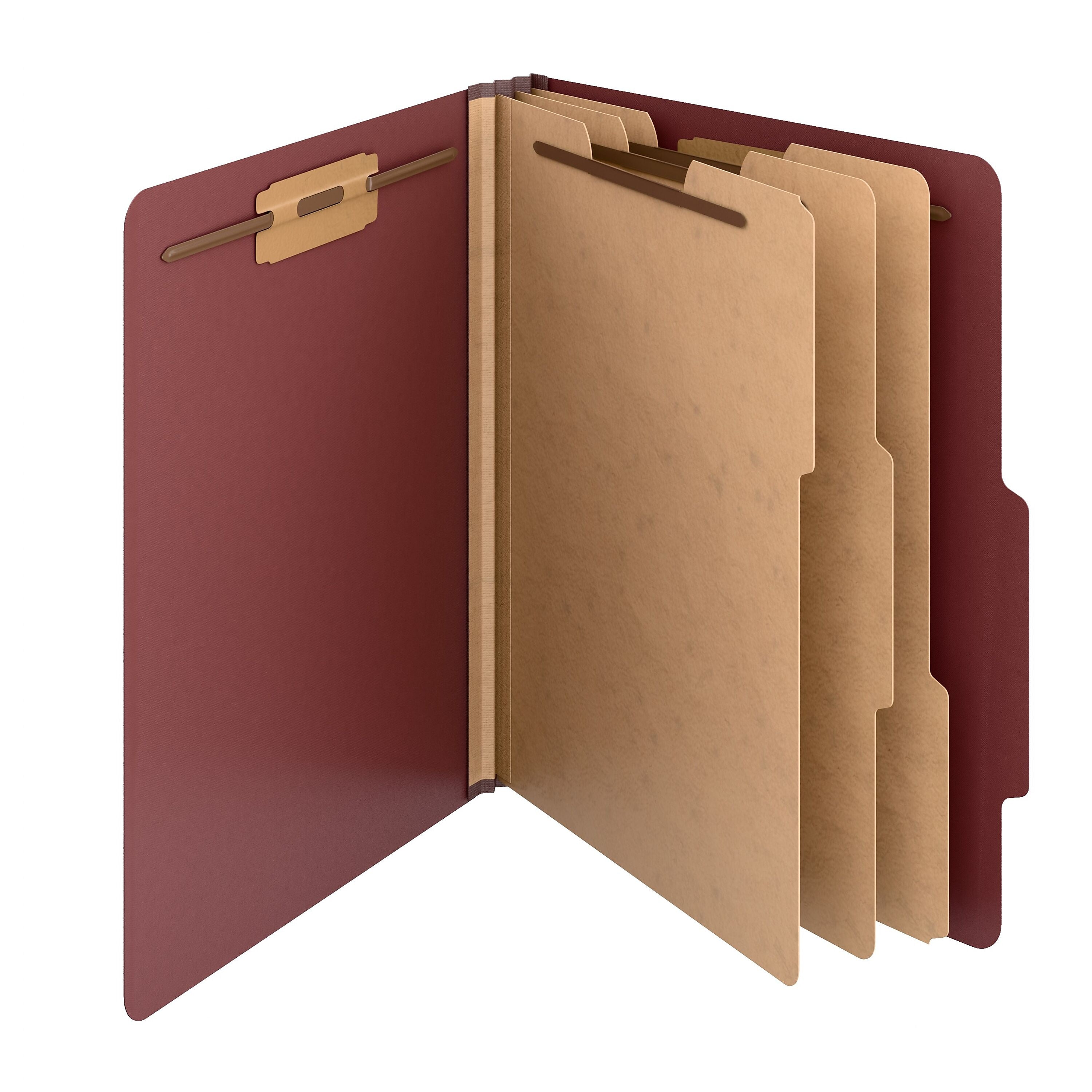 Staples Heavy Duty Pressboard Classification Folder, 3-Dividers, 3" Expansion, Letter Size, Brick Red, 10/Pack (ST62742)