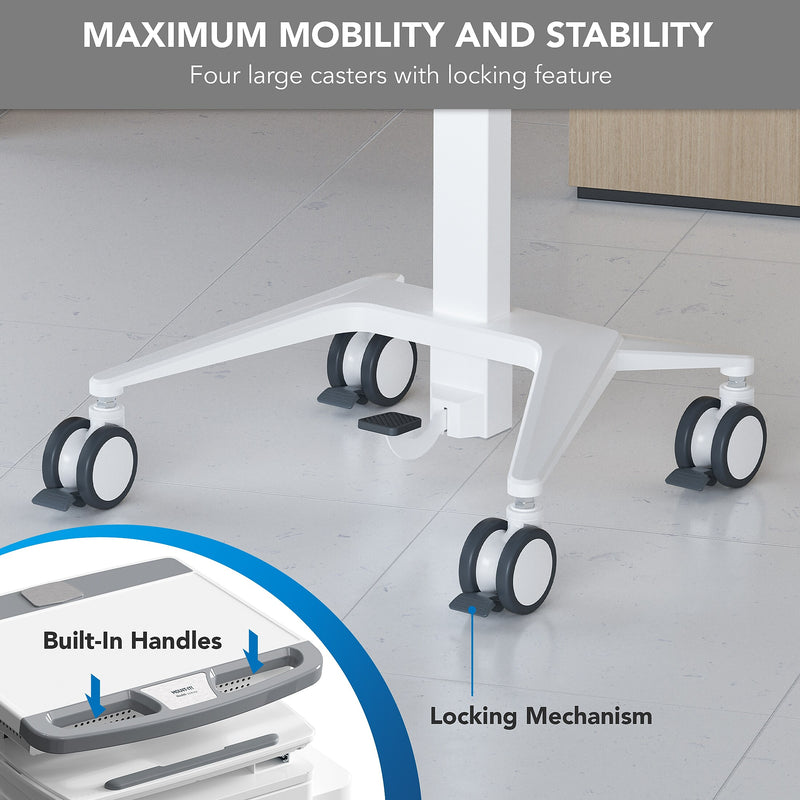 Mount-It! MedHub Mobile Medical Cart Workstation with Drawers and Locking Caster Wheels, White/Grey (MI-16004)