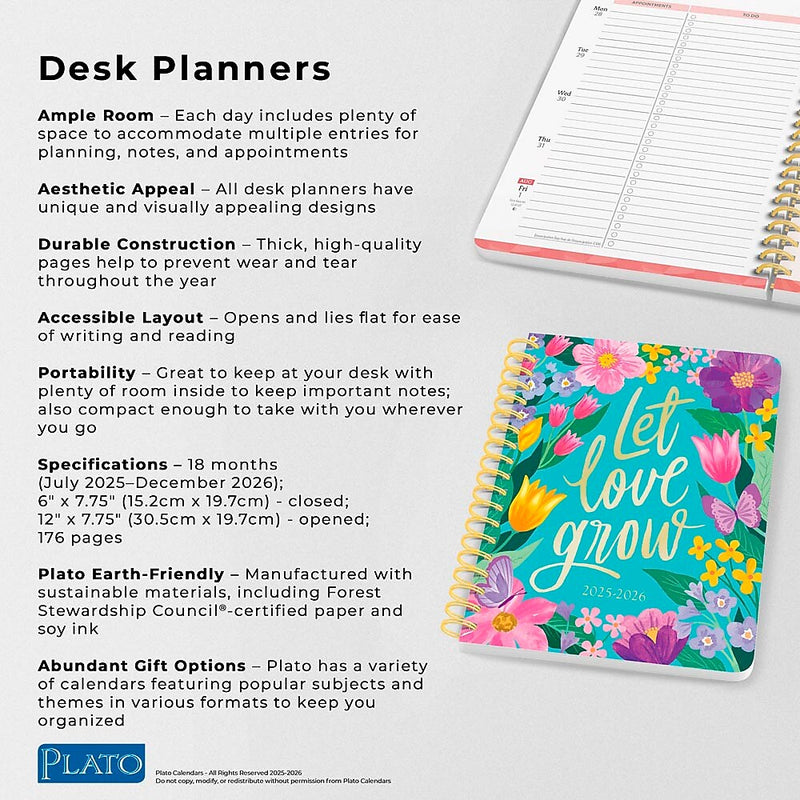 2025-2026 Plato Bonnie Marcus 6" x 7.75" Academic Year Weekly Planner, Multicolored (9798330700080)
