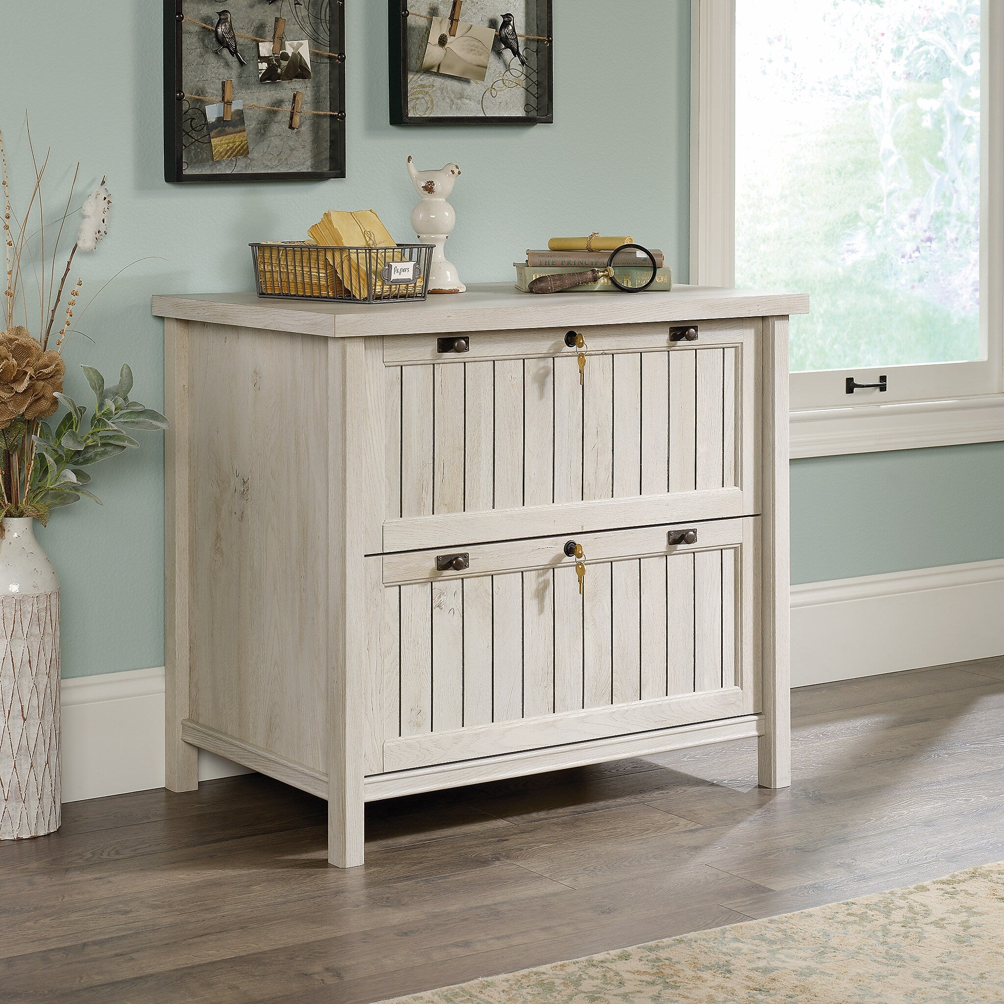 Sauder Costa Commercial 2-Drawer Lateral File Cabinet, Letter/Legal Size, Lockable, 33"W x 22"D, Chalked Chestnut (420040)