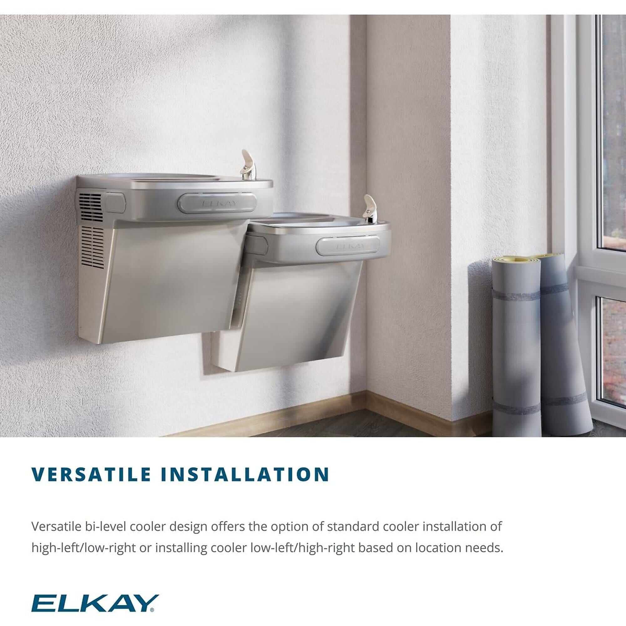 Elkay Wall Mounted Versatile Bi-Level Filtered Cooler with Cane Apron, 8 GPH (LZSTL8LC)
