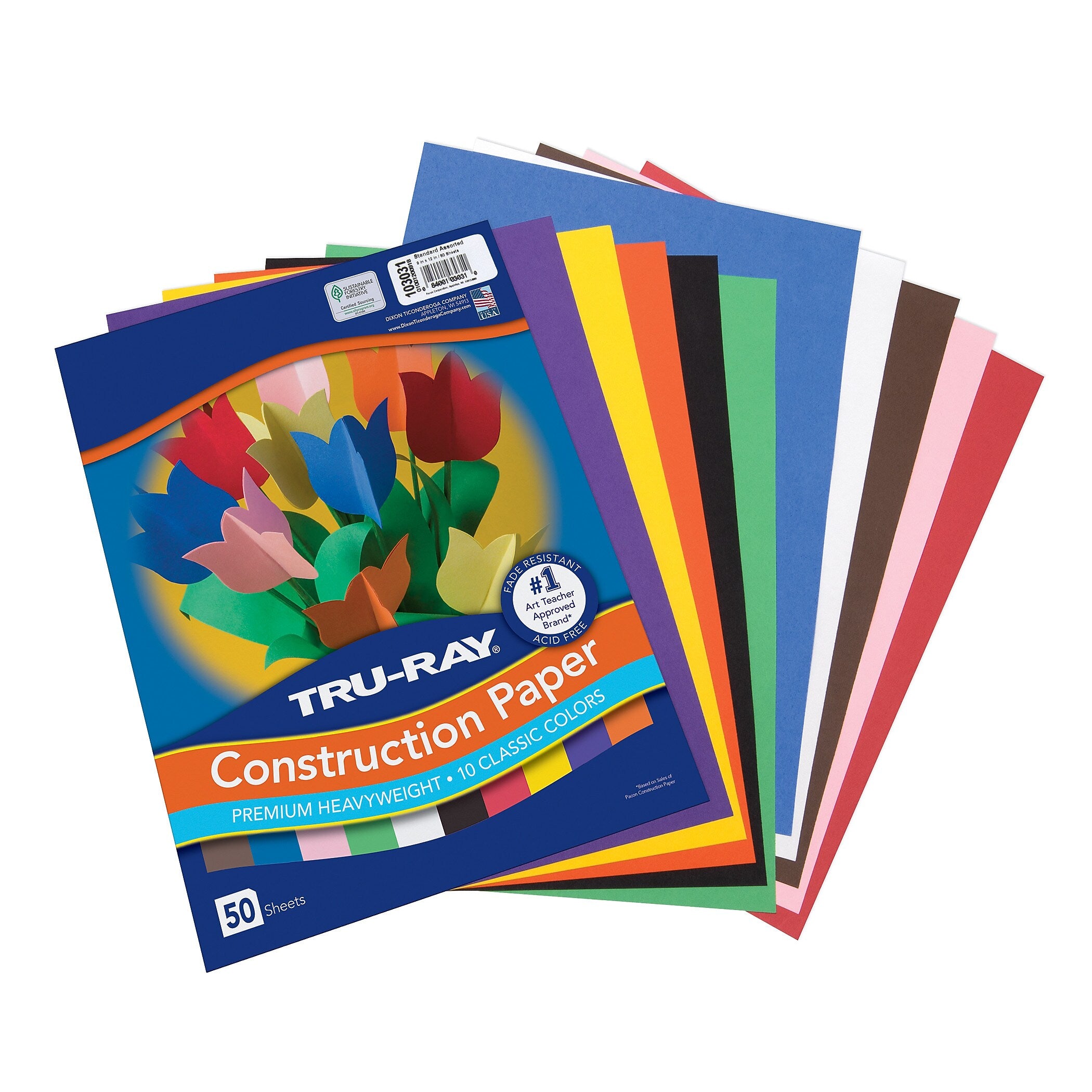 Tru-Ray 9" x 12" Construction Paper, Assorted, 50 Sheets/Pack, 5 Packs/Bundle (PAC103031-5)