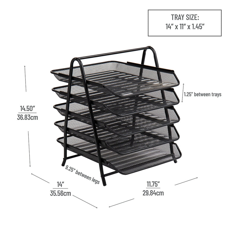 Mind Reader 5-Tier Stackable Paper Desk Tray Organizer, Metal, Black (5TPAPER-BLK)