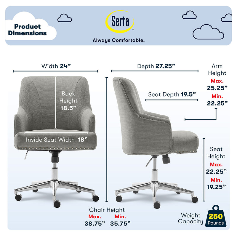 Serta Leighton Fabric Home Office Chair, Medium Gray (48445)