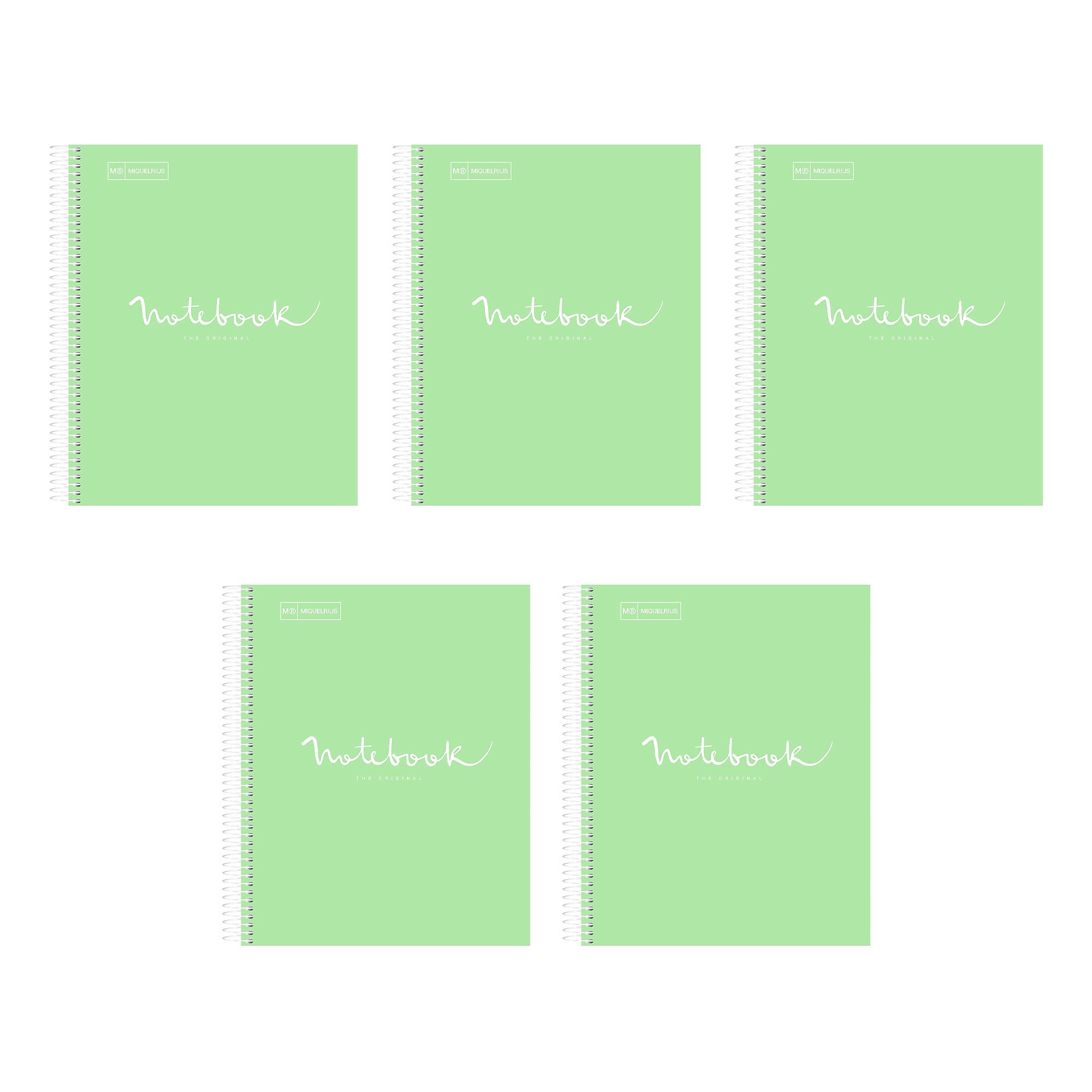 Miquelrius Emotions 1-Subject Notebook, 8.5" x 11", College-Ruled, 80 Sheets, Mint, 5/Pack (48276CS)