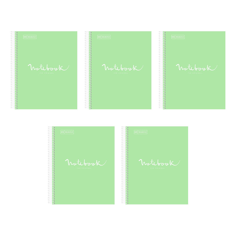 Miquelrius Emotions 1-Subject Notebook, 8.5" x 11", College-Ruled, 80 Sheets, Mint, 5/Pack (48276CS)