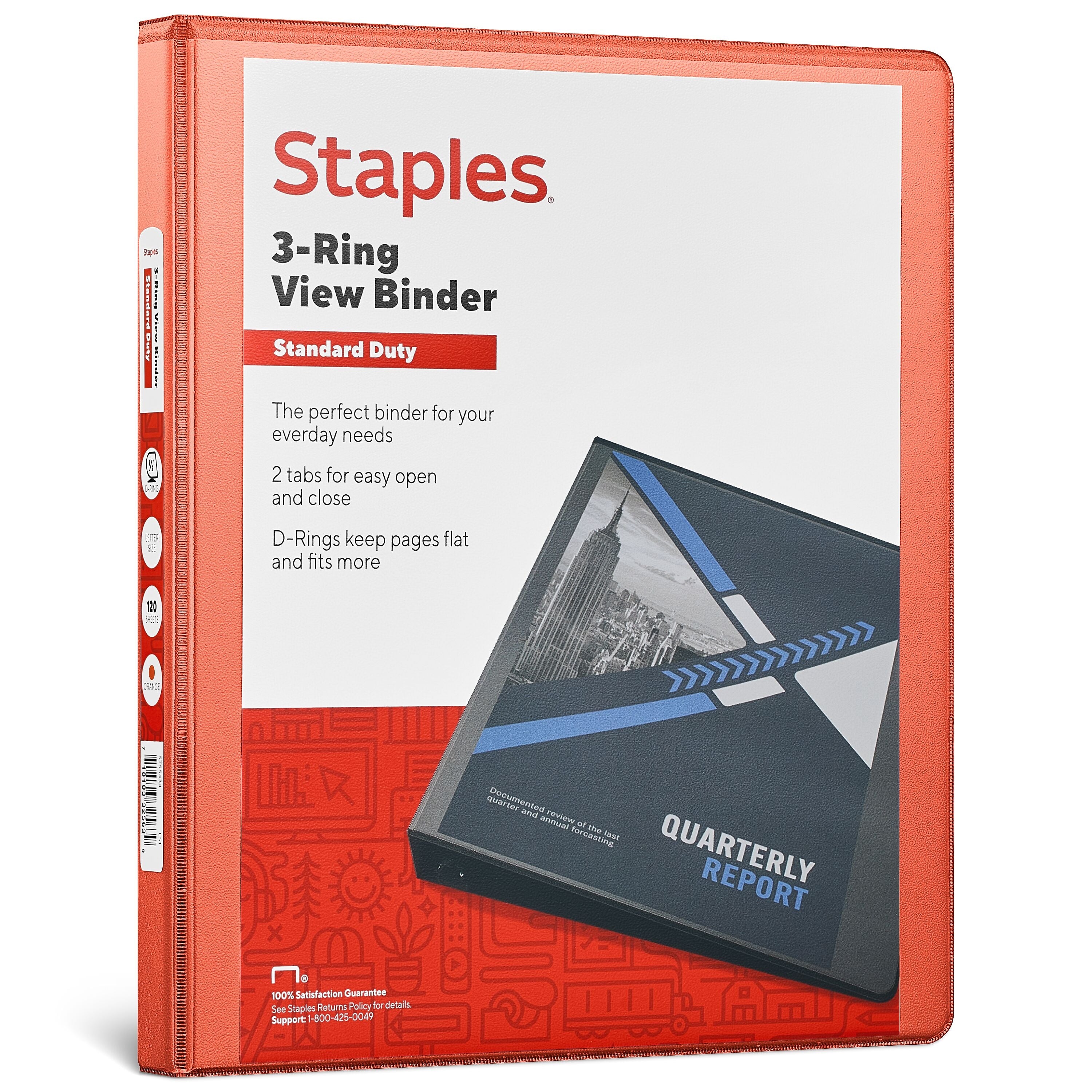Staples 1/2" 3-Ring View Binder, D-Ring, Orange (26430-CC)